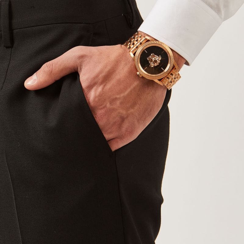  Shop Authentic Versace Palazzo Empire Black Dial Rose Gold Steel Strap Watch for Men - VERD00718 - Luxxuri