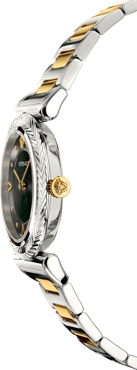  Shop Authentic Versace V-Motif Black Dial Two Tone Steel Strap Watch for Women - VERE00518 - Luxxuri