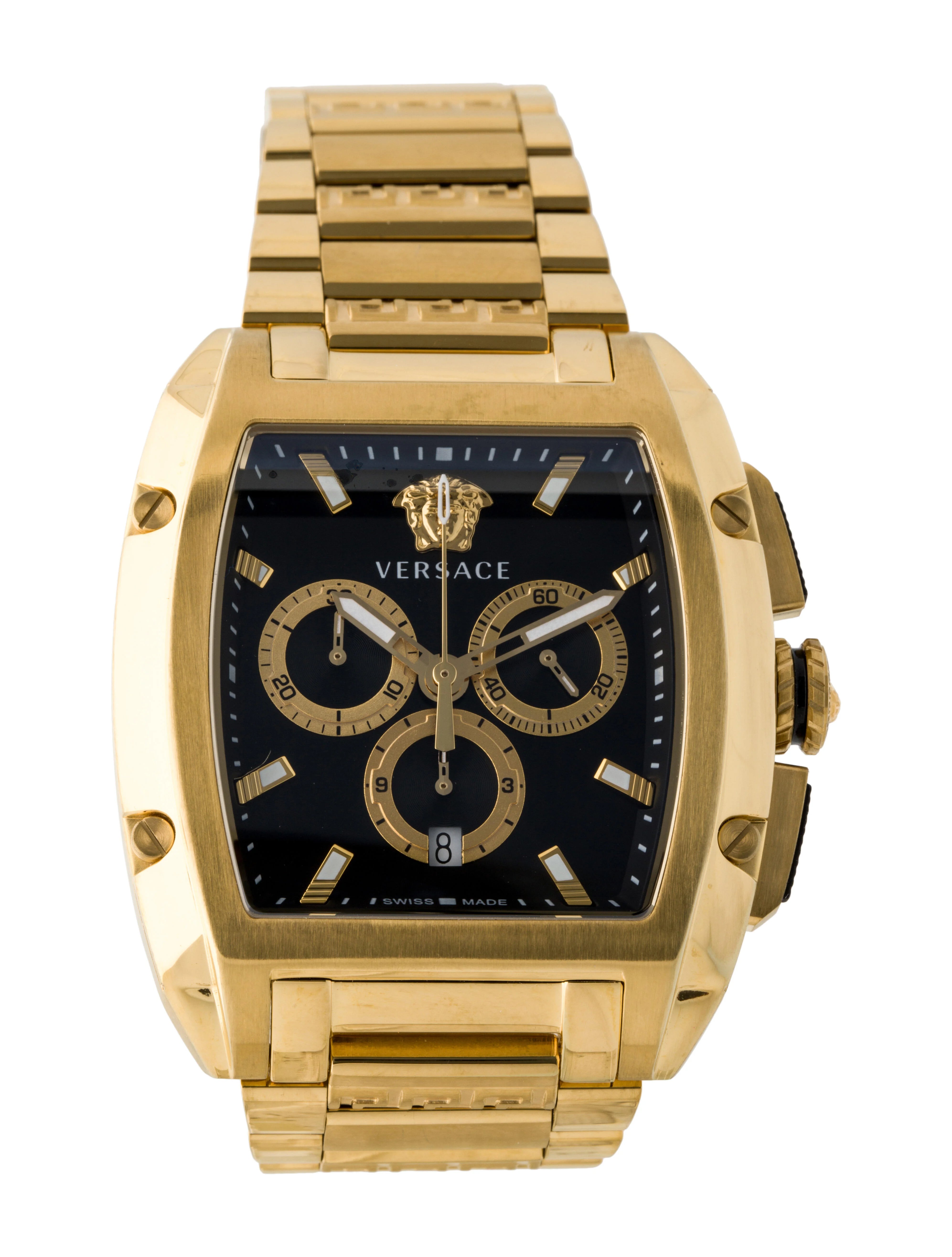  Shop Authentic Versace Dominus Chronograph Black Dial Gold Steel Strap Watch For Men - VE6H00523 - Luxxuri