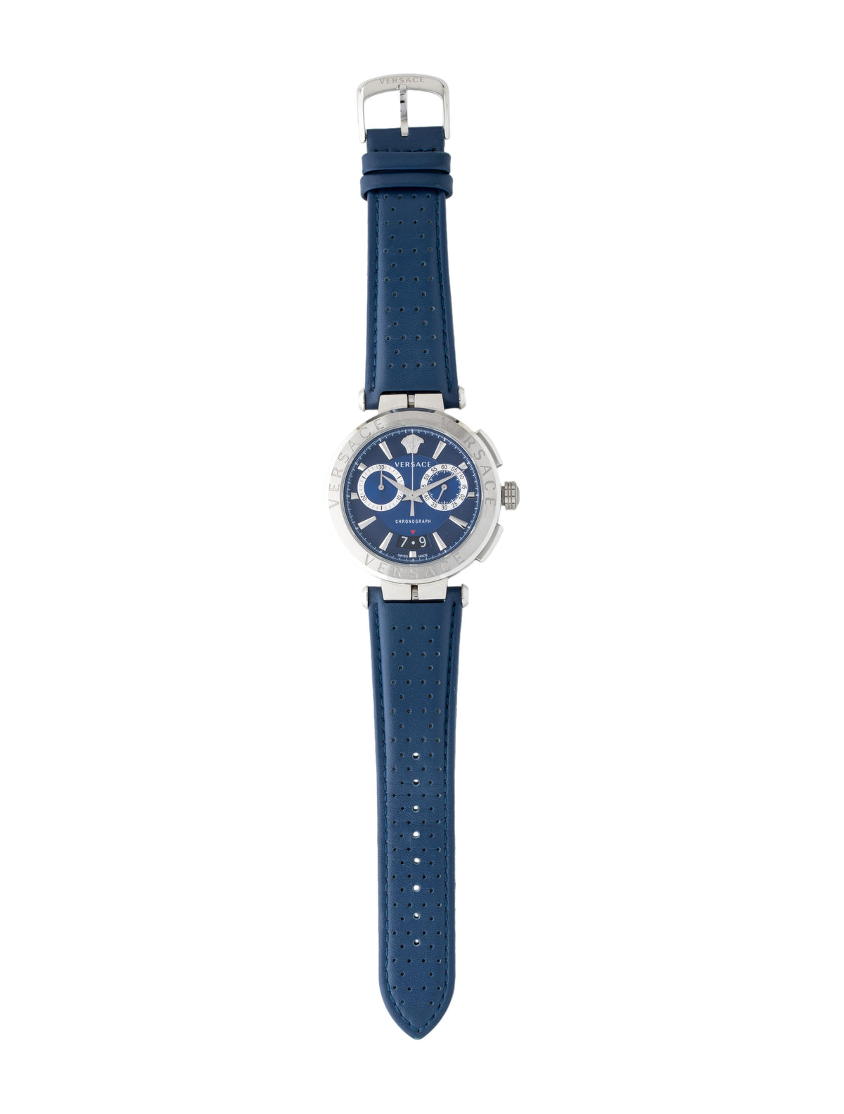  Shop Authentic Versace Aion Chronograph Blue Dial Blue Leather Strap Watch for Men - VE1D01220 - Luxxuri