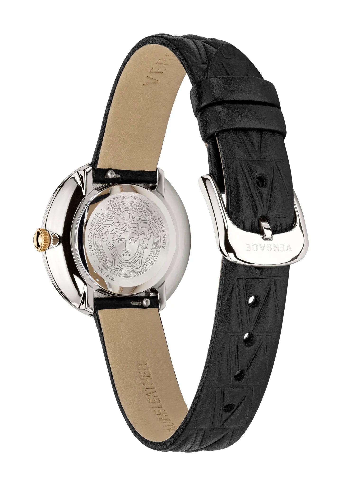  Shop Authentic Versace Virtus Quartz White Dial Black Leather Strap Watch For Women - VET300421 - Luxxuri