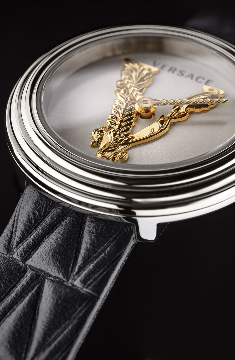  Shop Authentic Versace Virtus Quartz White Dial Black Leather Strap Watch For Women - VET300421 - Luxxuri