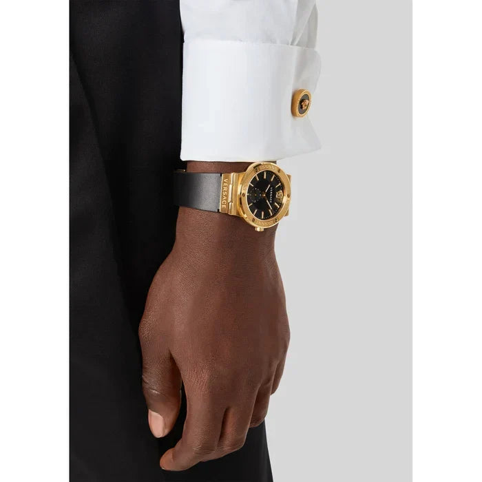 Shop Authentic Versace Greca Black Dial Black Leather Strap Watch for Men - VEVI00220 - Luxxuri