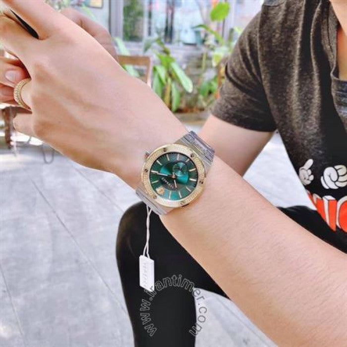  Shop Authentic Versace Hellenyium Quartz Green Dial Silver Steel Strap Watch For Men - VEVK00420 - Luxxuri