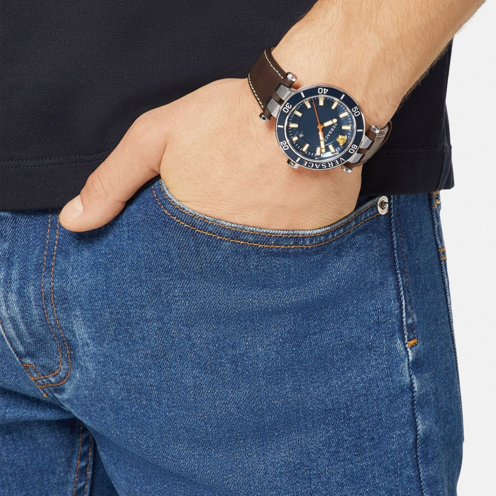  Shop Authentic Versace Greca Sport Analog Blue Dial Brown Leather Strap Watch For Men - VEZ300121 - Luxxuri