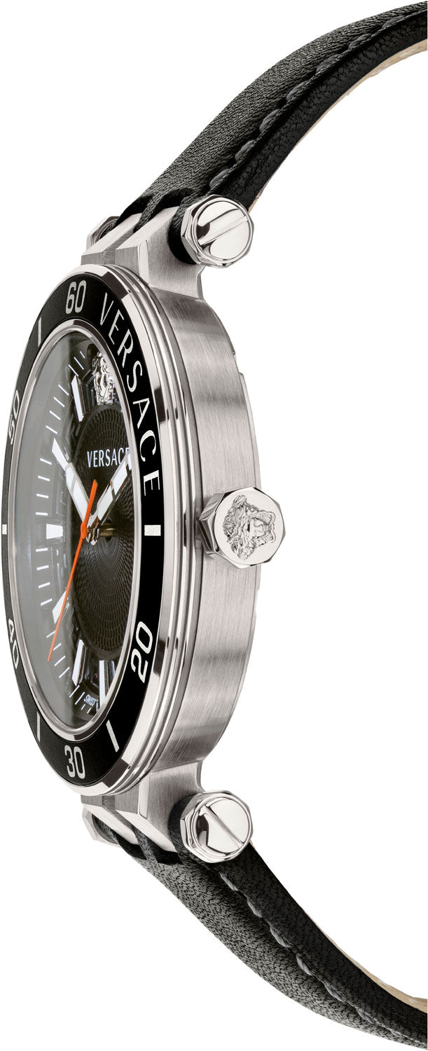  Shop Authentic Versace Greca Sport Quartz Black Dial Black Leather Strap Watch For Men - VEZ300221 - Luxxuri
