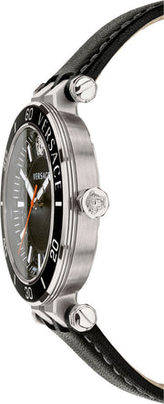  Shop Authentic Versace Greca Sport Quartz Black Dial Black Leather Strap Watch For Men - VEZ300221 - Luxxuri