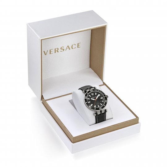  Shop Authentic Versace Greca Sport Quartz Black Dial Black Leather Strap Watch For Men - VEZ300221 - Luxxuri
