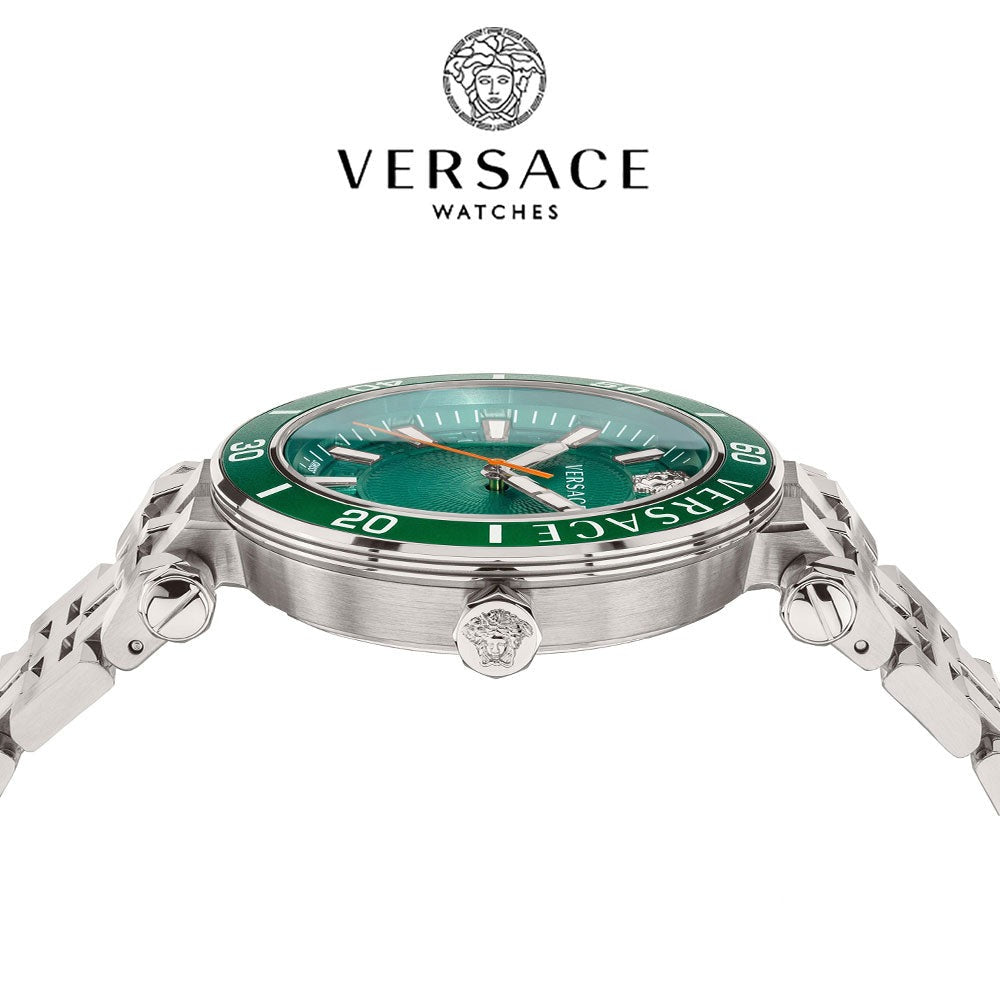  Shop Authentic Versace Greca Sport Quartz Green Dial Silver Steel Strap Watch For Men - VEZ300421 - Luxxuri