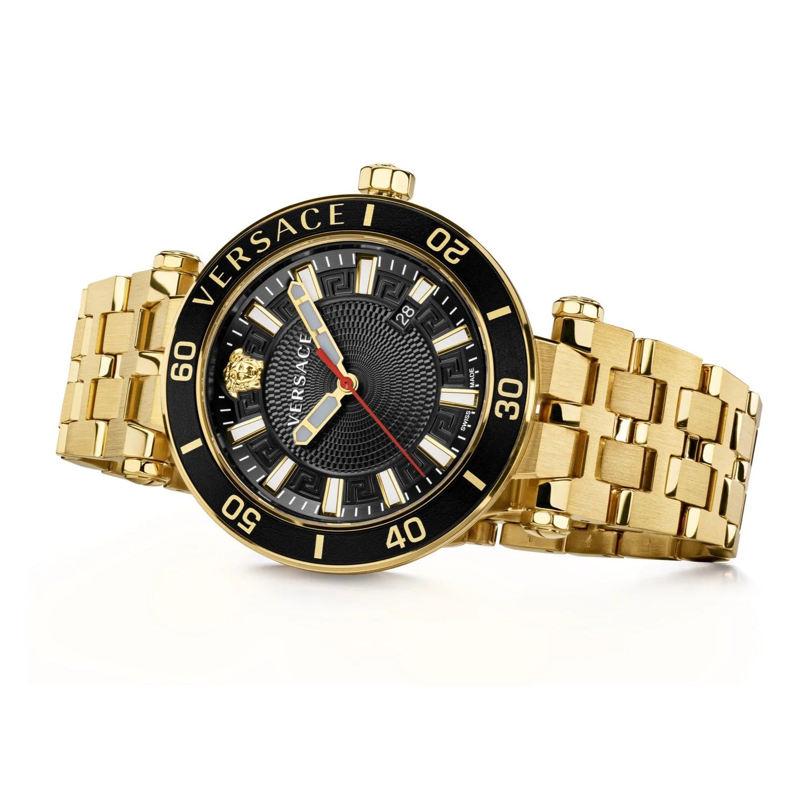  Shop Authentic Versace Greca Sport Quartz Black Dial Gold Steel Strap Watch for Men - VEZ300721 - Luxxuri