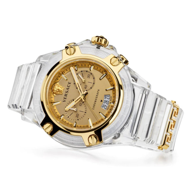  Shop Authentic Versace Icon Active Chronograph Gold Dial White Silicone Strap Watch for Men - VEZ700121 - Luxxuri
