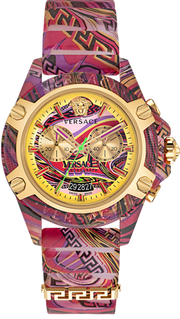  Shop Authentic Versace Icon Active Chronograph Quartz Gold Dial Red Leather Strap Watch For Men - VEZ701222 - Luxxuri