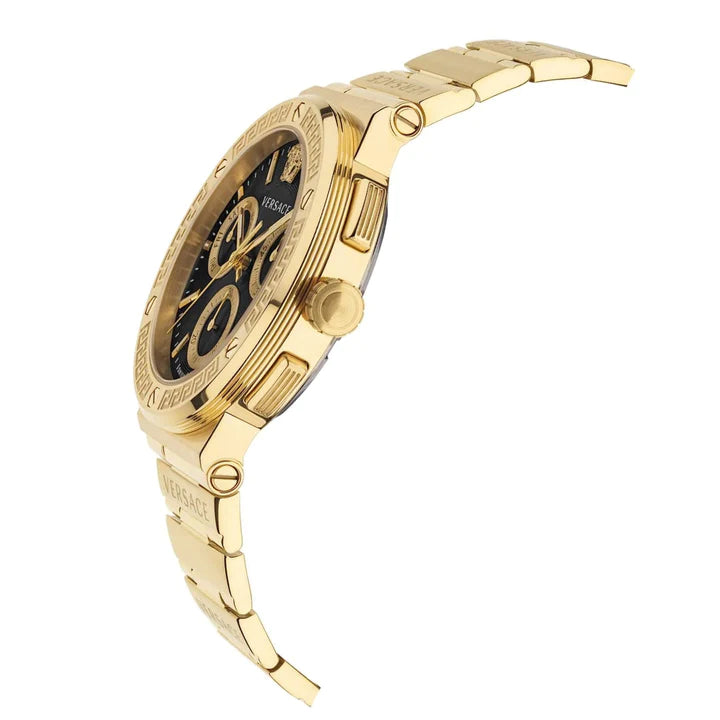  Shop Authentic Versace Greca Chronograph Black Dial Gold Steel Strap Watch For Men - VEZ900421 - Luxxuri