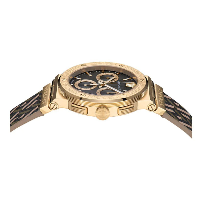 Shop Authentic Versace Greca Chronograph Black Dial Brown Leather Strap Watch For Men - VEZ900621 - Luxxuri