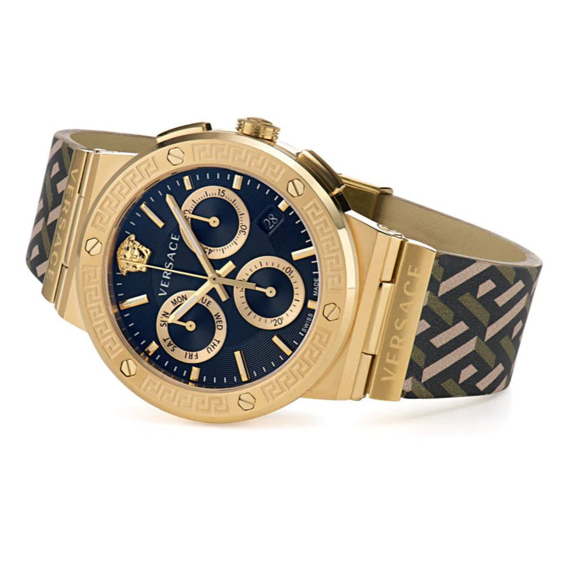  Shop Authentic Versace Greca Chronograph Black Dial Brown Leather Strap Watch For Men - VEZ900621 - Luxxuri