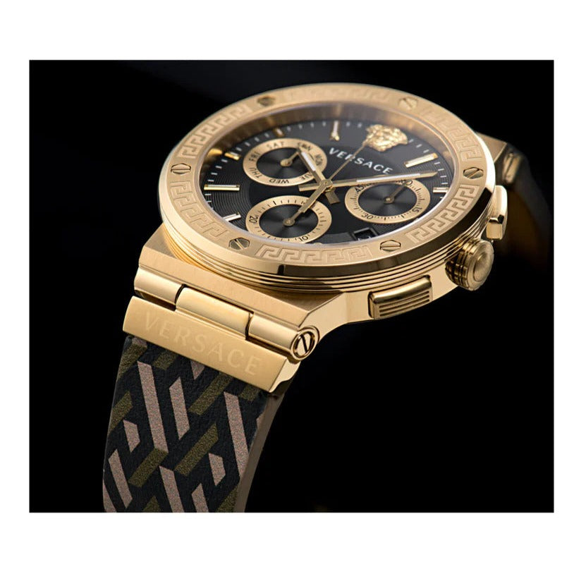  Shop Authentic Versace Greca Chronograph Black Dial Brown Leather Strap Watch For Men - VEZ900621 - Luxxuri
