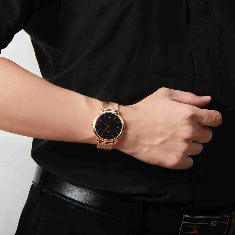  Shop Authentic Calvin Klein Minimal Black Dial Rose Gold Mesh Bracelet Watch for Men - K3M2162Y - Luxxuri