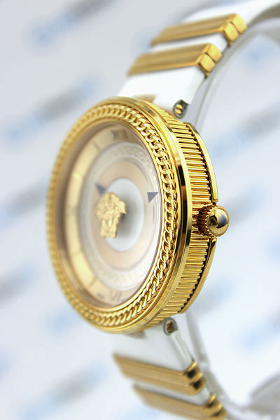  Shop Authentic Versace V Metal Icon Gold Dial White & Gold Strap Watch for Women - VLC040014 - Luxxuri