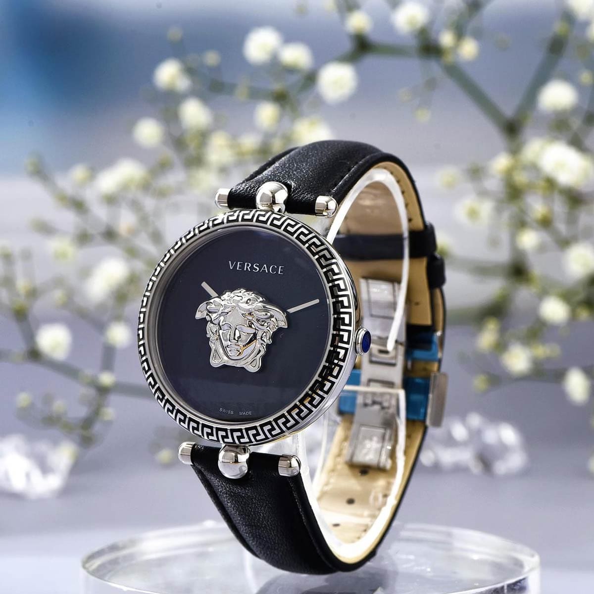  Shop Authentic Versace Palazzo Empire Black Dial Black Leather Strap Watch for Women - VCO060017 - Luxxuri