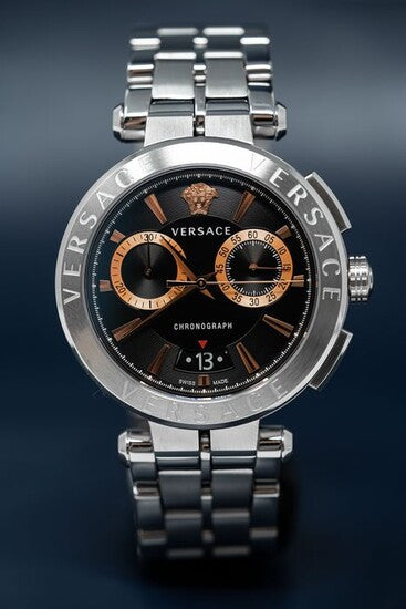  Shop Authentic Versace Aion Chronograph Black Dial Silver Steel Strap Watch For Men - VE1D01019 - Luxxuri