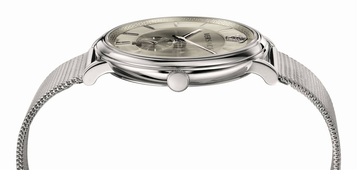  Shop Authentic Versace V-Circle Silver Dial Silver Mesh Bracelet Watch for Men - VBQ060017 - Luxxuri