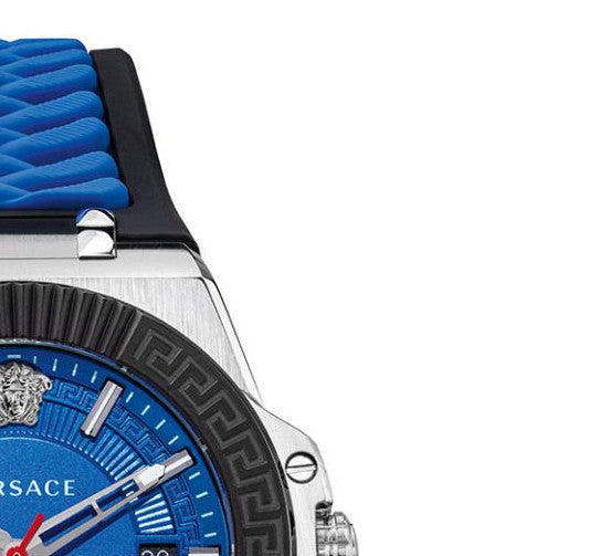  Shop Authentic Versace Chain Reaction Quartz Blue Dial Blue & Black Leather Strap Watch for Men - VEDY00119 - Luxxuri