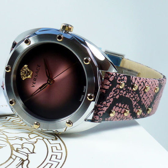  Shop Authentic Versace Shadov Pink Dial Pink Leather Strap Watch for Women - VEBM00818 - Luxxuri