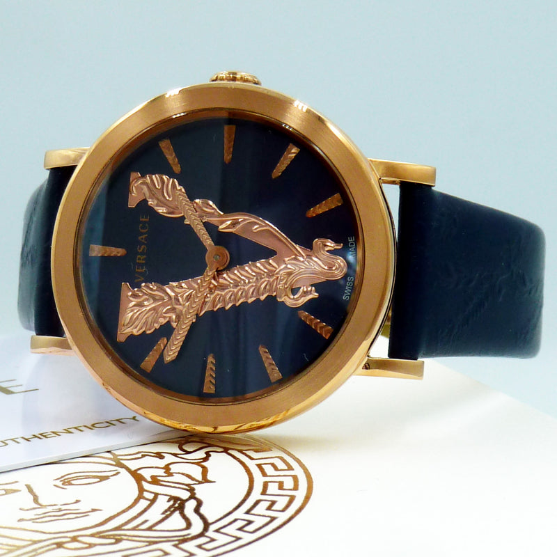  Shop Authentic Versace Virtus Quartz Blue Dial Blue Leather Strap Watch for Women - VEHC00419 - Luxxuri