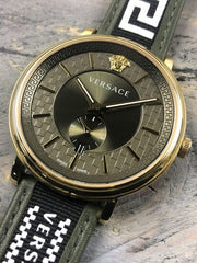  Shop Authentic Versace V-Circle Quartz Green Dial Green Leather Strap Watch for Men - VEBQ01519 - Luxxuri