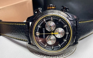  Shop Authentic Versace V Ray Chronograph Grey Dial Black Leather Strap Watch for Men - VDB020014 - Luxxuri