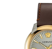  Shop Authentic Versace V-Urban Quartz Grey Dial Brown Leather Strap Watch for Men - VELQ00219 - Luxxuri
