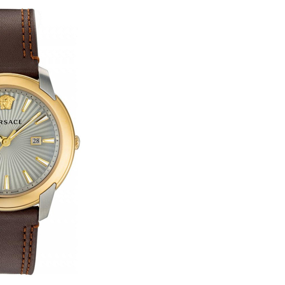  Shop Authentic Versace V-Urban Quartz Grey Dial Brown Leather Strap Watch for Men - VELQ00219 - Luxxuri