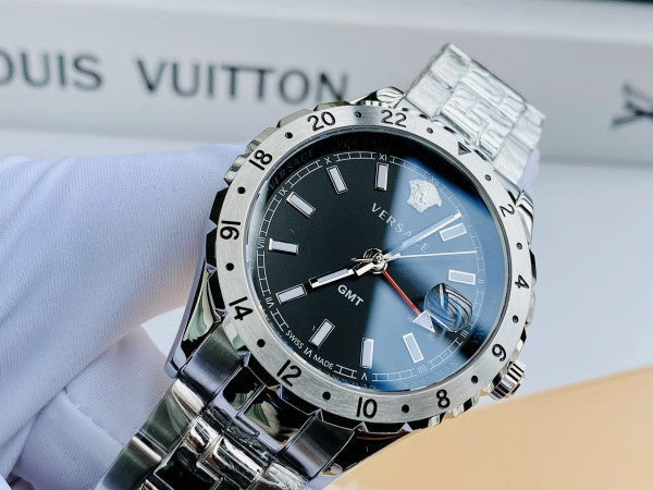  Shop Authentic Versace Hellenyium GMT Black Dial Silver Steel Strap Watch for Men - V11020015 - Luxxuri