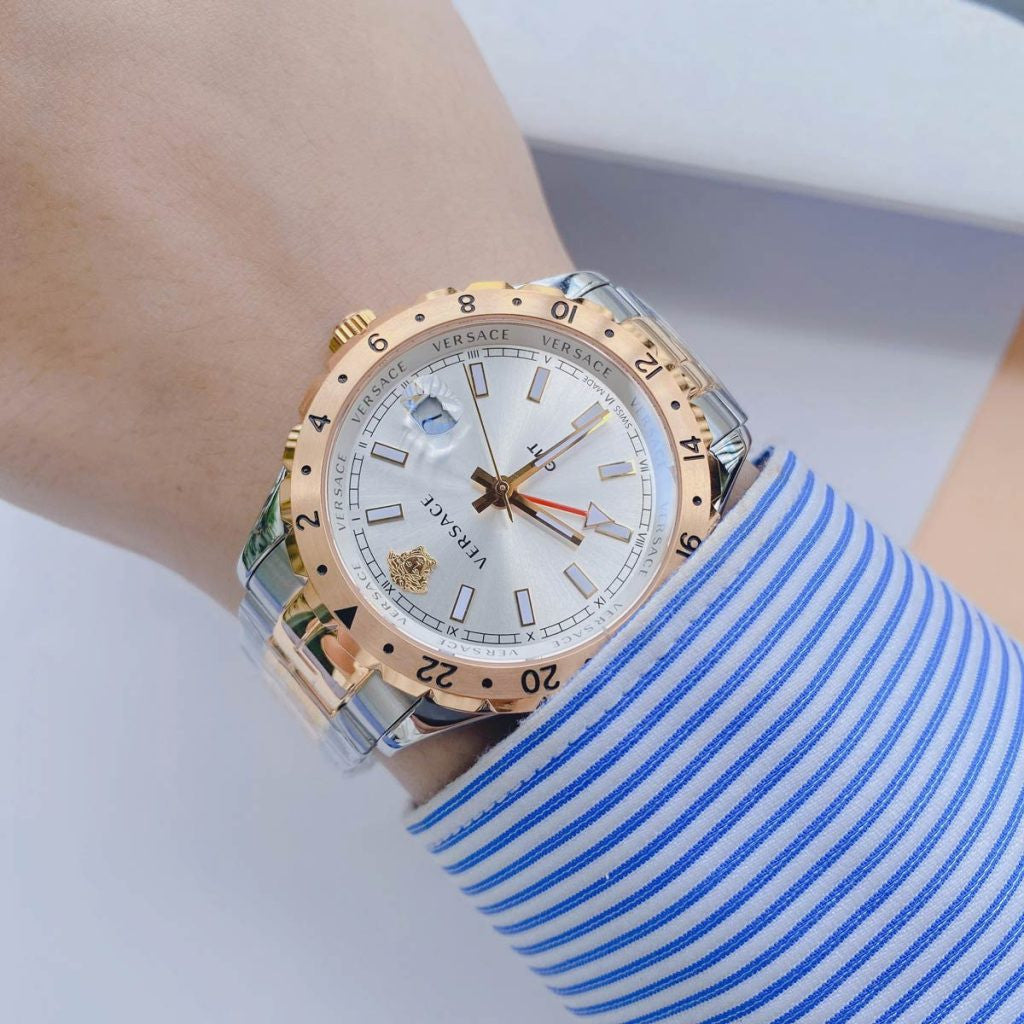  Shop Authentic Versace Hellenyium GMT Silver Dial Two Tone Steel Strap Watch for Men - V11030015 - Luxxuri