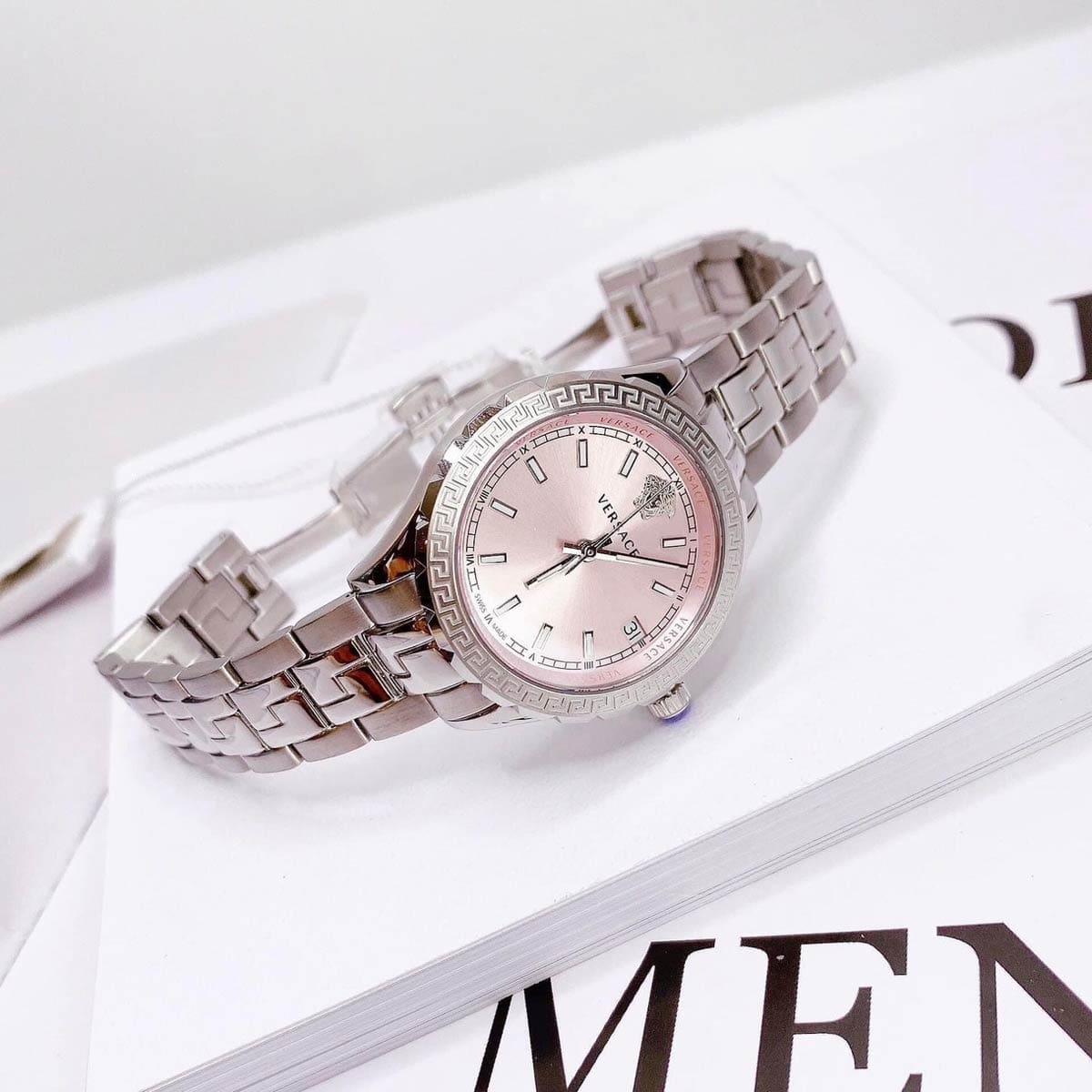  Shop Authentic Versace Hellenyium Pink Dial Silver Steel Strap Watch for Women - V12010015 - Luxxuri