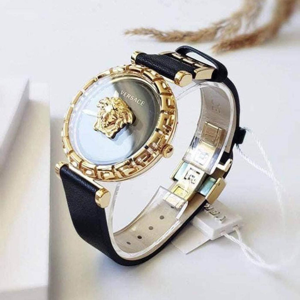  Shop Authentic Versace Palazzo Empire Greca Black Dial Black Leather Strap Watch for Women - VEDV00119 - Luxxuri