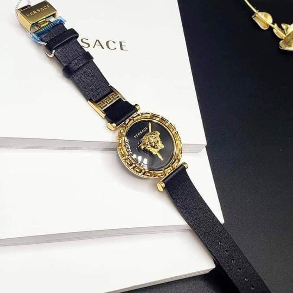  Shop Authentic Versace Palazzo Empire Greca Black Dial Black Leather Strap Watch for Women - VEDV00119 - Luxxuri