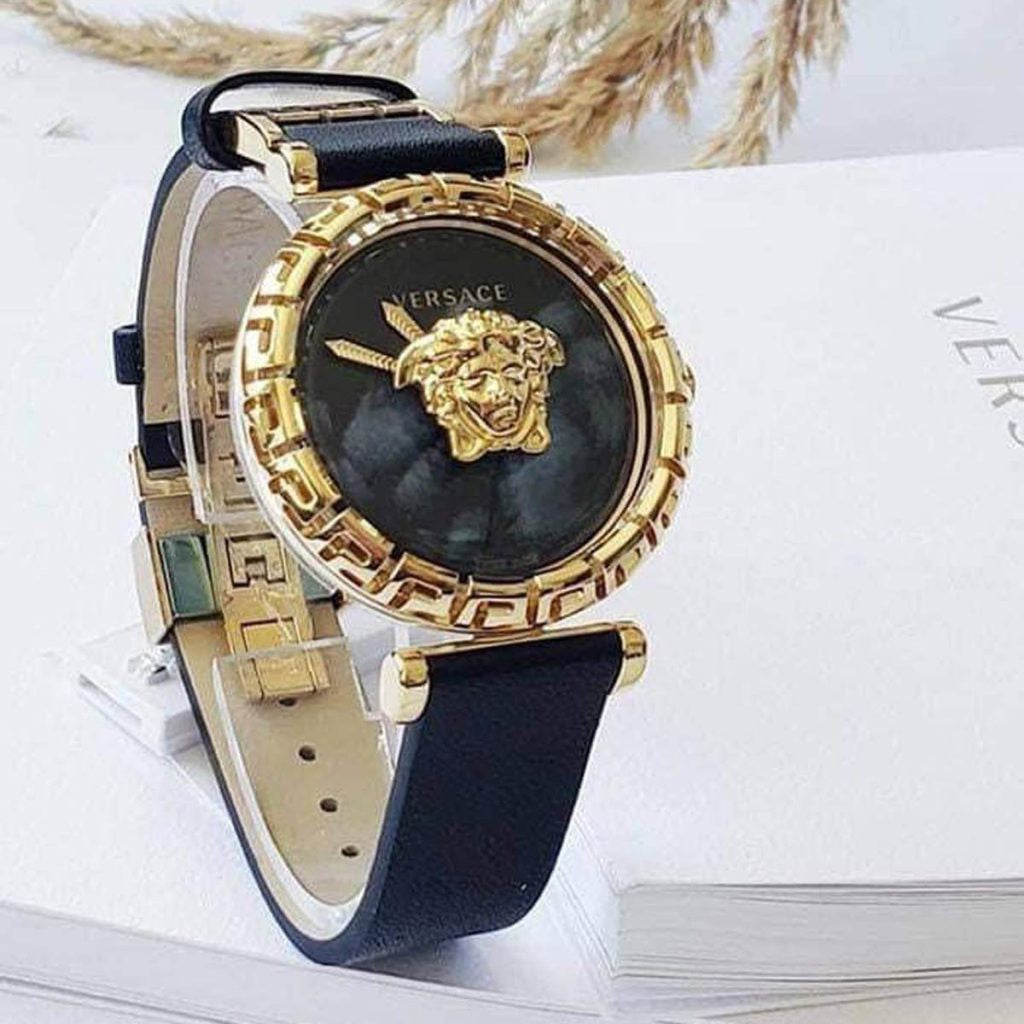  Shop Authentic Versace Palazzo Empire Greca Black Dial Black Leather Strap Watch for Women - VEDV00119 - Luxxuri