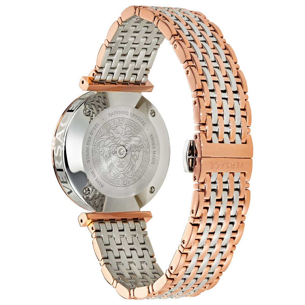  Shop Authentic Versace V-Twist White Dial Two Tone Mesh Bracelet Watch for Women - VELS00719 - Luxxuri