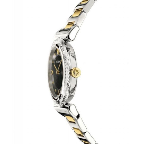  Shop Authentic Versace V-Motif Black Dial Two Tone Steel Strap Watch for Women - VERE00518 - Luxxuri
