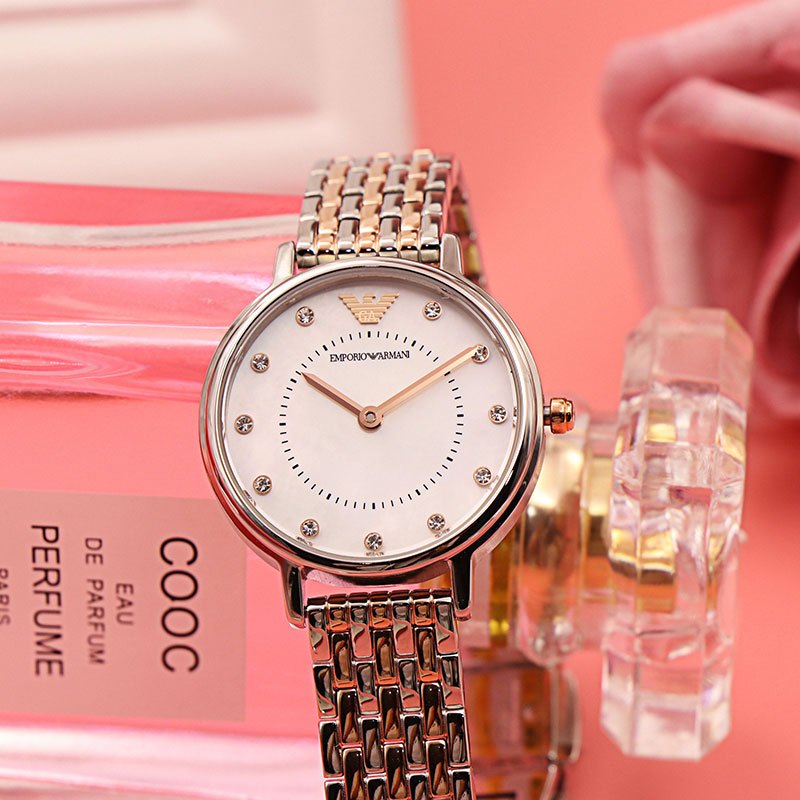  Shop Authentic Emporio Armani Mother of Pearl Dial Two Tone Stainless Steel Watch For Women - AR11094 - Luxxuri