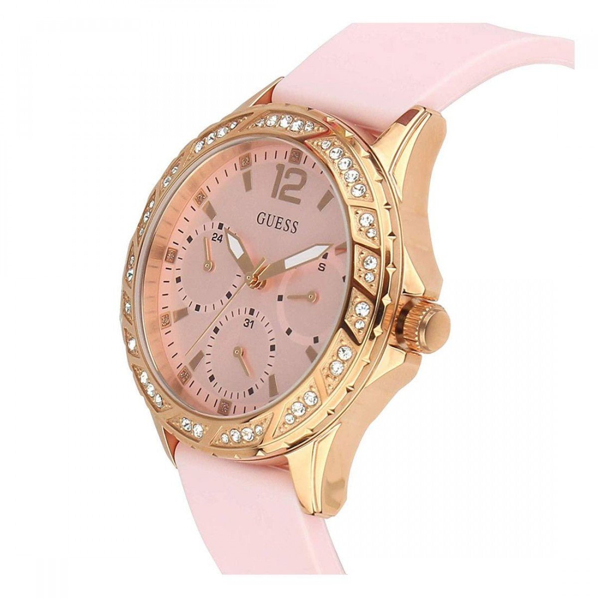  Shop Authentic Guess Solar Rose Gold Dial Pink Rubber Strap Watch For Women - W1135L2 - Luxxuri