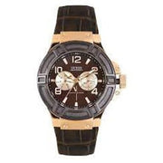  Shop Authentic Guess Rigor Analog Brown Dial Brown Leather Strap Watch For Men - W0040G3 - Luxxuri