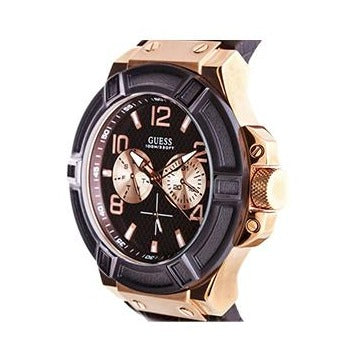 Shop Authentic Guess Rigor Analog Brown Dial Brown Leather Strap Watch For Men - W0040G3 - Luxxuri