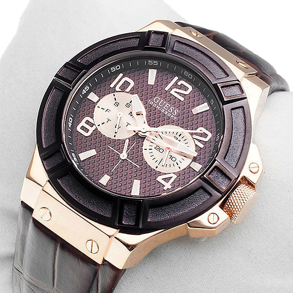  Shop Authentic Guess Rigor Analog Brown Dial Brown Leather Strap Watch For Men - W0040G3 - Luxxuri