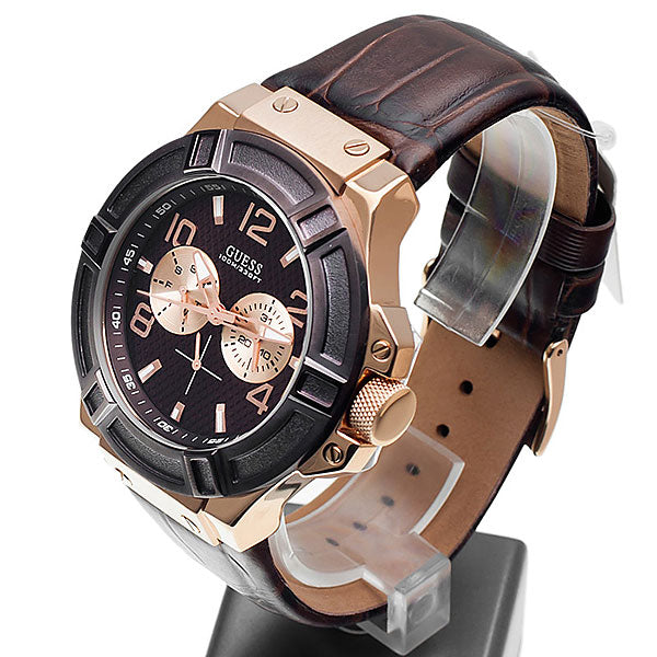  Shop Authentic Guess Rigor Analog Brown Dial Brown Leather Strap Watch For Men - W0040G3 - Luxxuri