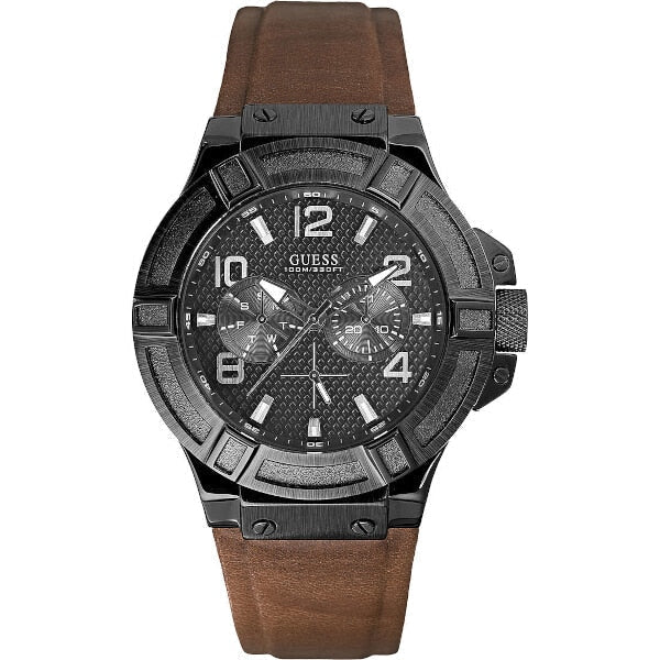  Shop Authentic Guess Rigor Analog Quartz Black Dial Brown Leather Strap Watch For Men - W0040G2 - Luxxuri