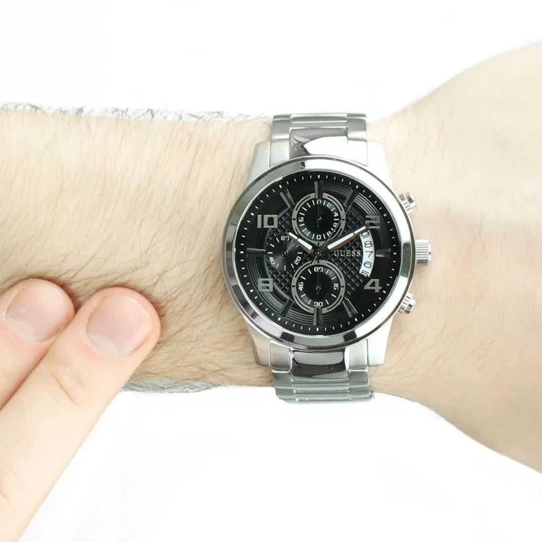  Shop Authentic Guess Exec Chronograph Quartz Black Dial Silver Steel Strap Watch For Men - W0075G1 - Luxxuri