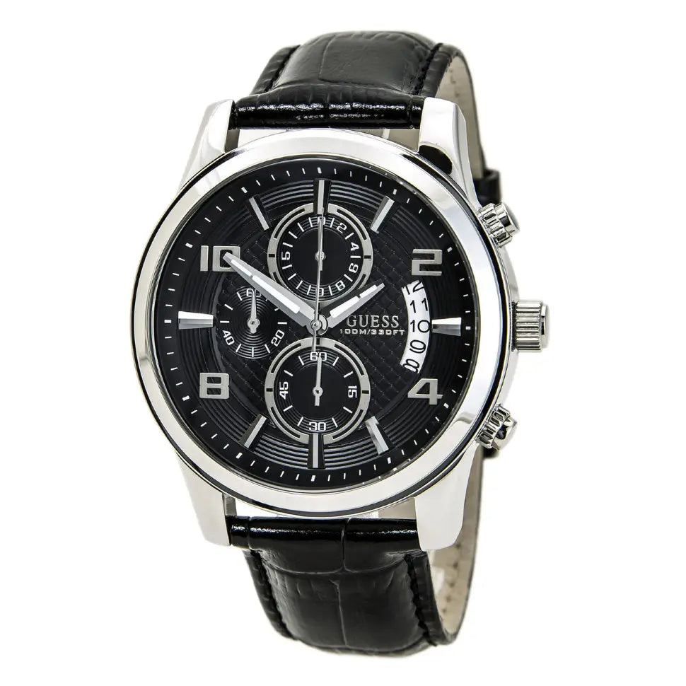  Shop Authentic Guess Exec Chronograph Quartz Black Dial Black Leather Strap Watch for Men - W0076G1 - Luxxuri