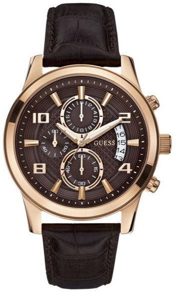  Shop Authentic Guess Exec Chronograph Brown Dial Brown Leather Strap Watch For Men - W0076G4 - Luxxuri